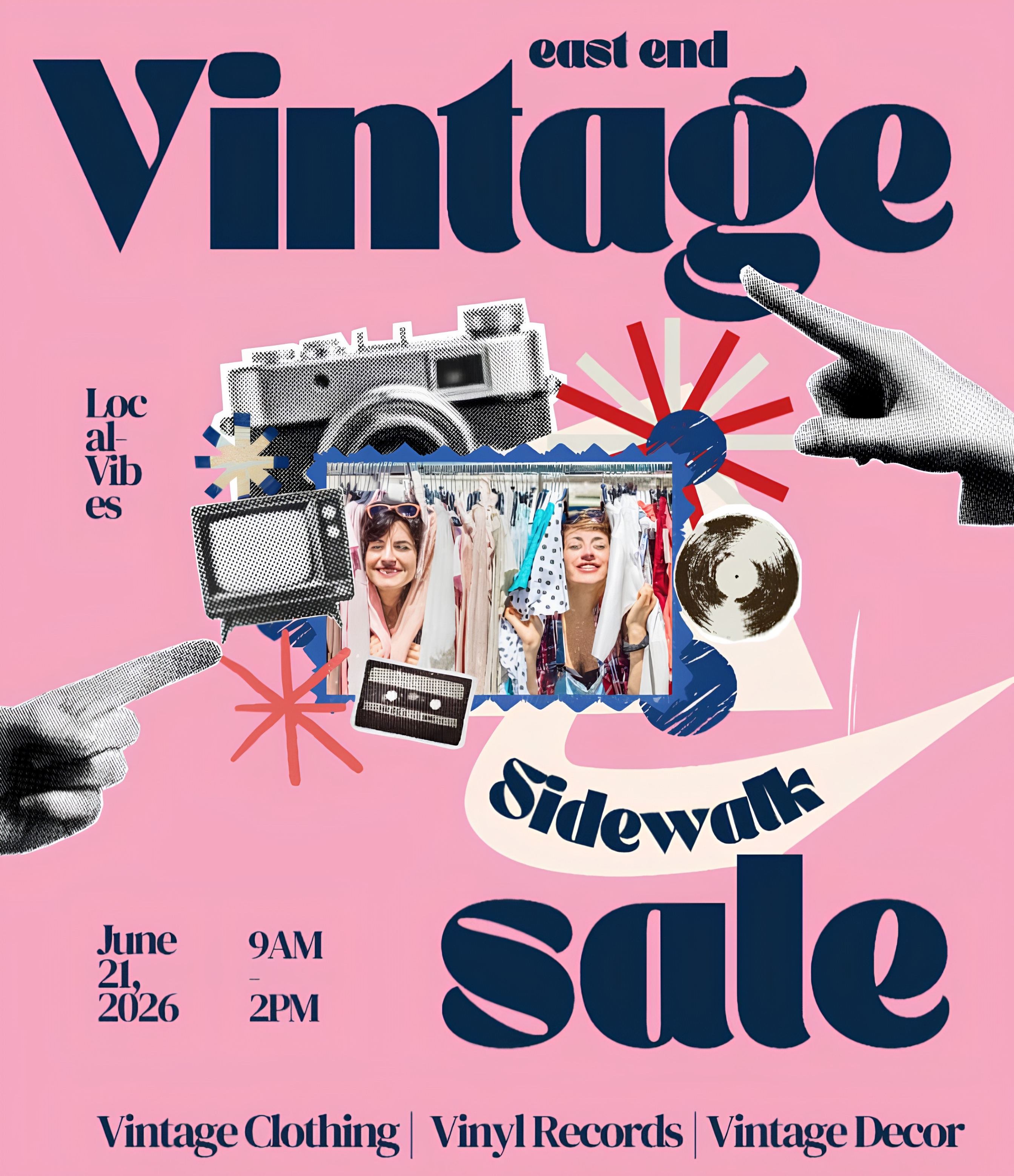 East End Vintage Sidewalk Sale — June 21st, 9AM to 2PM, Rain or Shine. Vintage Clothing, Records, Decor.